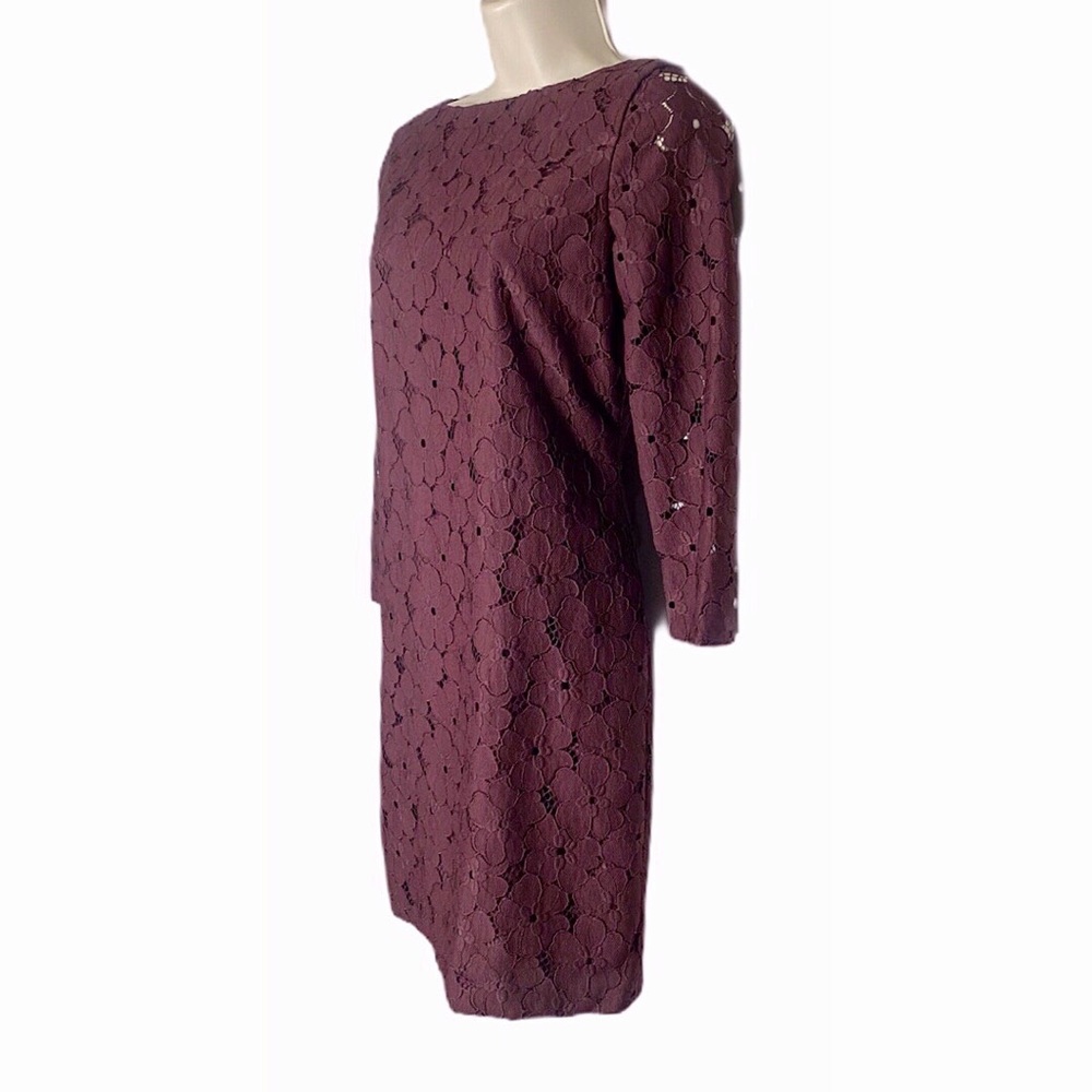 DVF Sarita Flower Lace Dress in Aubergine - Picture 7 of 14